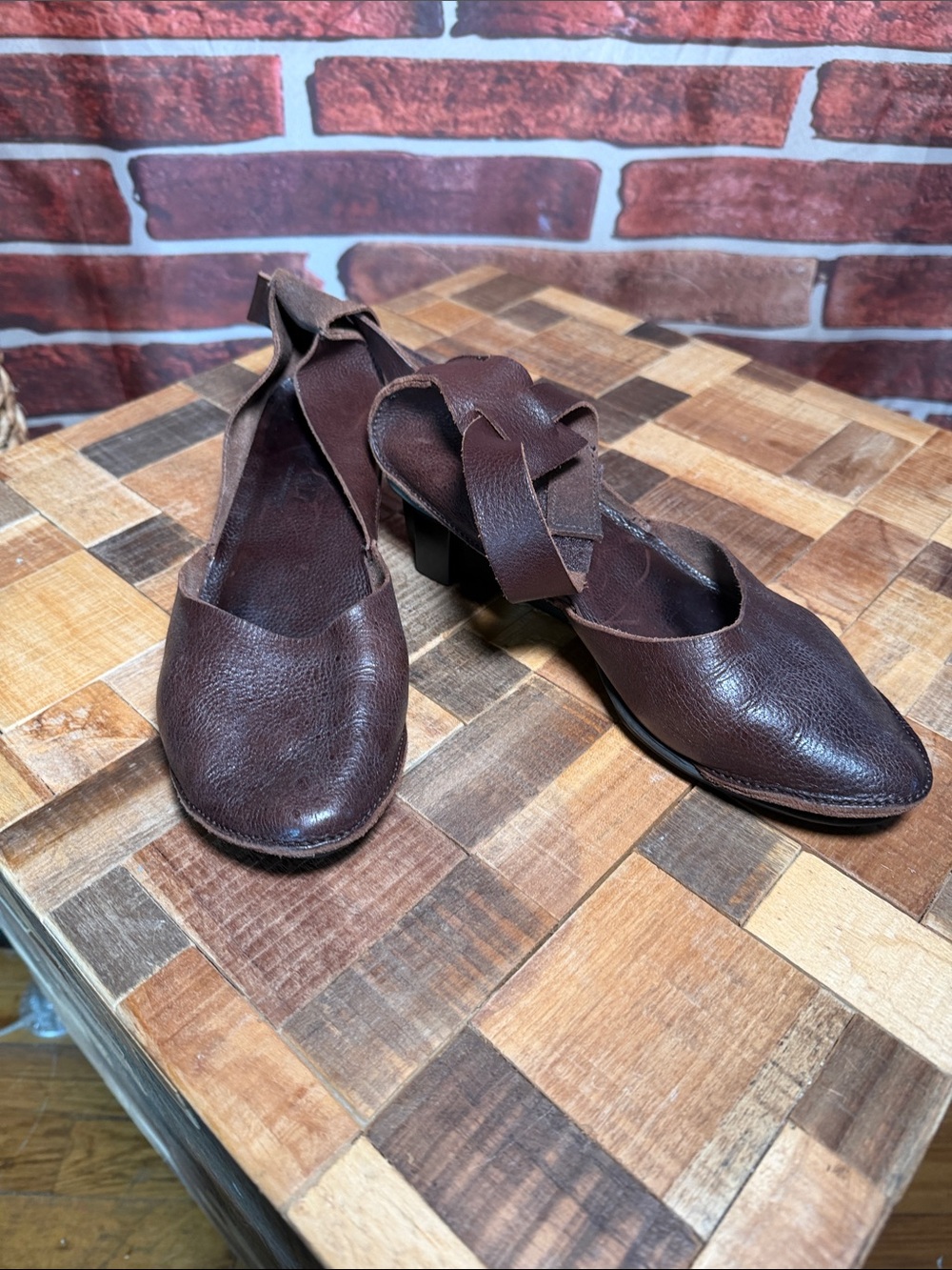 🥿 Trippen Brown Leather Platform Slingback Heels EU 38 (8 US) Germany - Picture 4 of 9